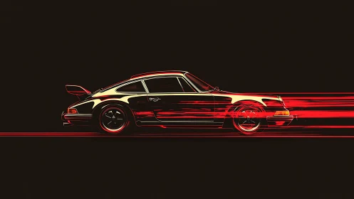 Retro sports car streaks through neon red motion trails.
