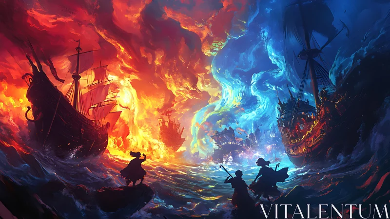 Pirate armadas clash within fiery and icy elemental storm
