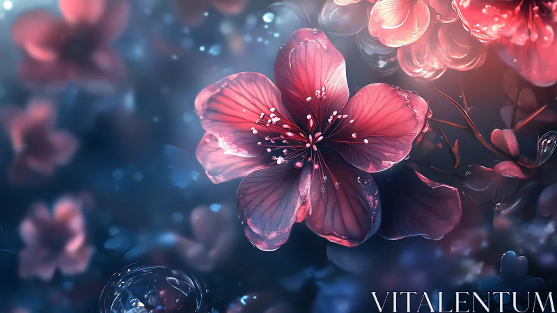 Luminescent Floral Composition with Translucent Petals and Particle Effects