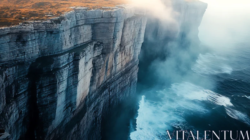 Sea cliffs welcome rolling fog and waves in soft morning light