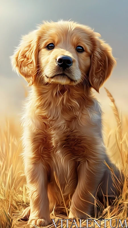 Digital painting study of golden retriever puppy portrait.