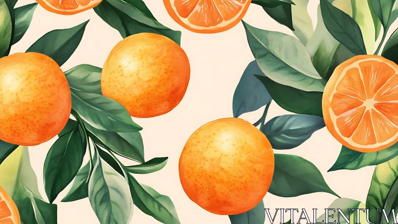 Botanical citrus pattern with ripe oranges and sliced segments