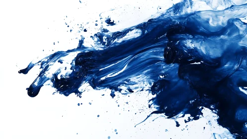 Dynamic Blue Ink Splash on White Background, Abstract Art Style.