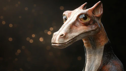 Alien reptilian portrait with glossy skin and warm bokeh.