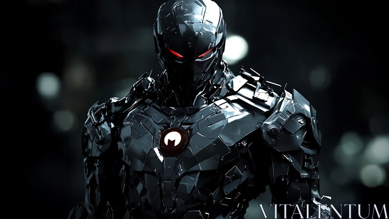 Nocturne war-mech burns with crimson eyes in the dark.