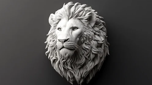 High-detail digital lion bust with sculpted fur topology