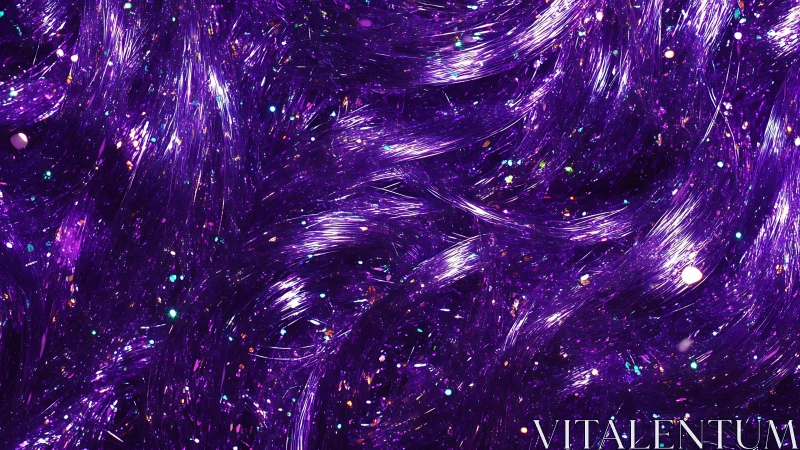 Macro detail of iridescent purple tinsel strands with glitter highlights