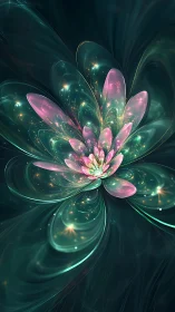 Luminous Cosmic Blossom Unfolding in Deep Emerald Night.