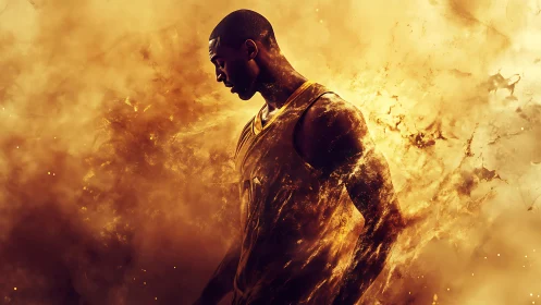 Digital painting of a basketball player in radiant dispersion effect.