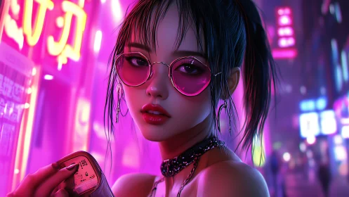 Neon cyberpunk portrait with chromatic rim lighting and bokeh depth.