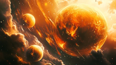 Molten gas giants ignite turbulent nebula in cinematic orbit