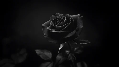 Monochrome close-up records single rose in controlled lighting