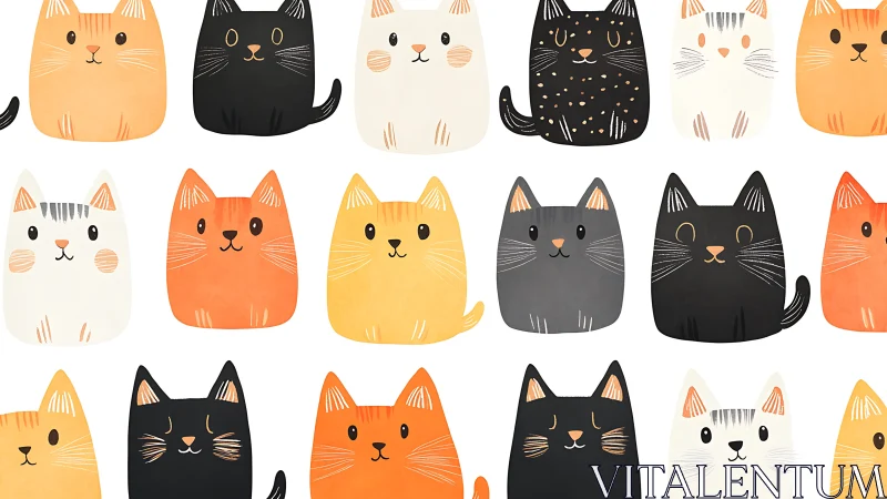 Whimsical Gathering of Round-Bellied Felines in Warm Hues.