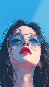 Stylized low-angle portrait with reflective sunglasses and crisp rim lighting