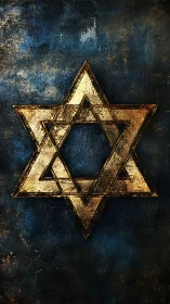 Weathered golden star resting on a deep midnight canvas.