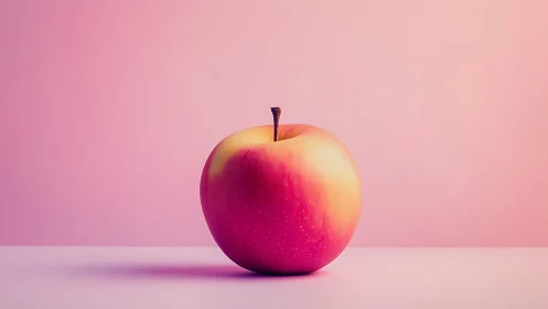 Pink-gradient apple still life under soft studio light.
