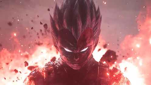 Fierce flaming warrior gazes ahead with unstoppable resolve