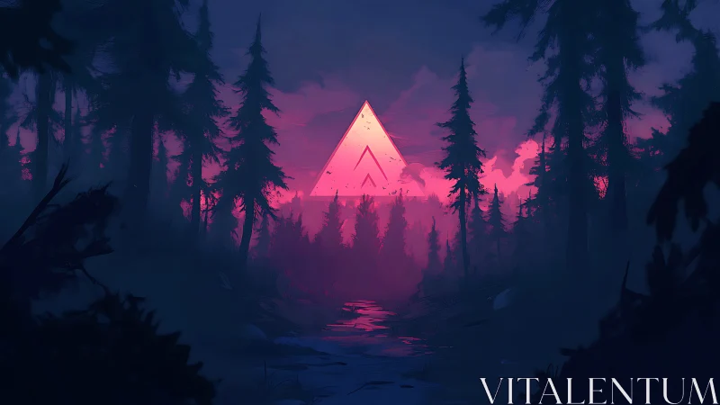 Triangular Structure Silhouetted Against Neon Pink Sky