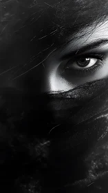 Veiled monochrome eye cuts through deep surrounding shadow