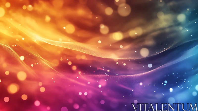 Colorful abstract waves with soft bokeh light particles.