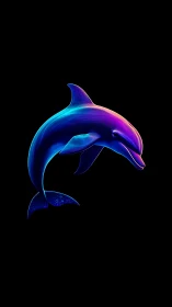 Neon tides curl as a luminous dolphin swims through night