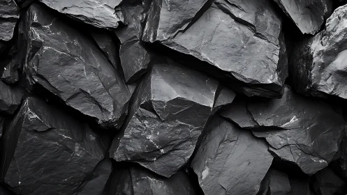 Layered dark rock fragments in tightly packed arrangement.