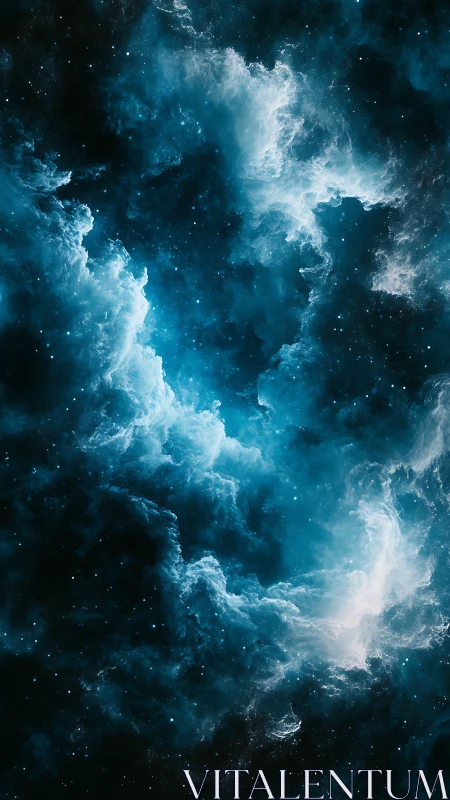 Turbulent blue nebula cloudscape with high contrast stellar field