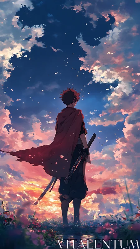 Sunset wanderer quietly greets a sky of drifting dreams