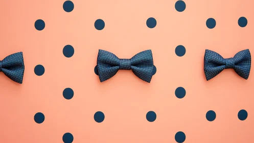 Blue bow ties and dots on uniform peach background.