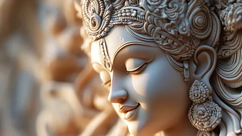 Ornate divinity portrait in high-relief sculptural detail.