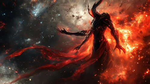 Cosmic inferno wraith emerging through stellar plasma veil