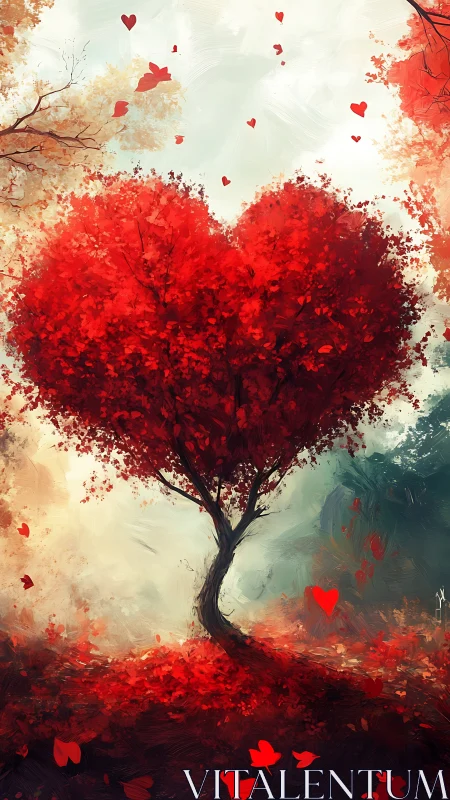Heart-Shaped Tree Form in Romantic Digital Composition.