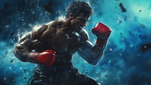 Musculature Athletic Fighter with Crimson Boxing Gloves in Digital Rendering