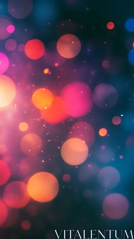 Defocused multicolored light bokeh on dark gradient background.