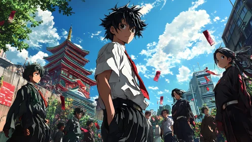 Urban pagoda convergence with adolescent anime cadre.