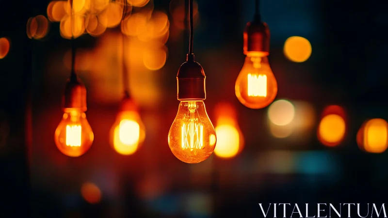 Glowing filament bulbs in warm cinematic bokeh ambiance.