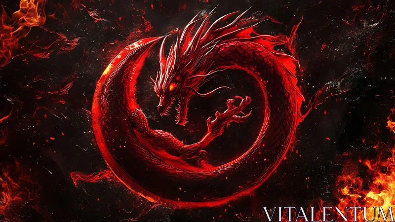 Infernal red dragon ouroboros loop in blazing flames.