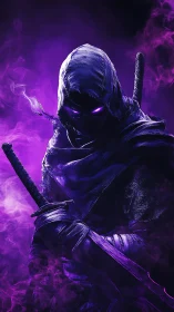 Shadow wraith ninja ignites a storm of ultraviolet steel.