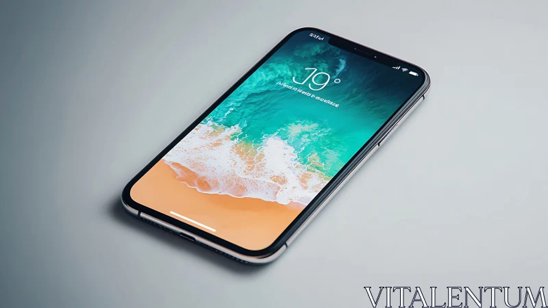 Modern smartphone displaying tropical beach wallpaper aesthetic