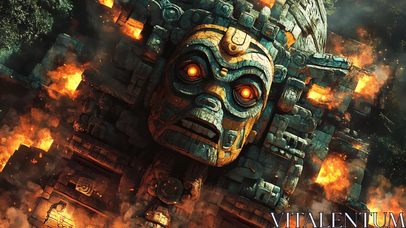 Ancient stone war-god erupts in jungle firestorm fury.