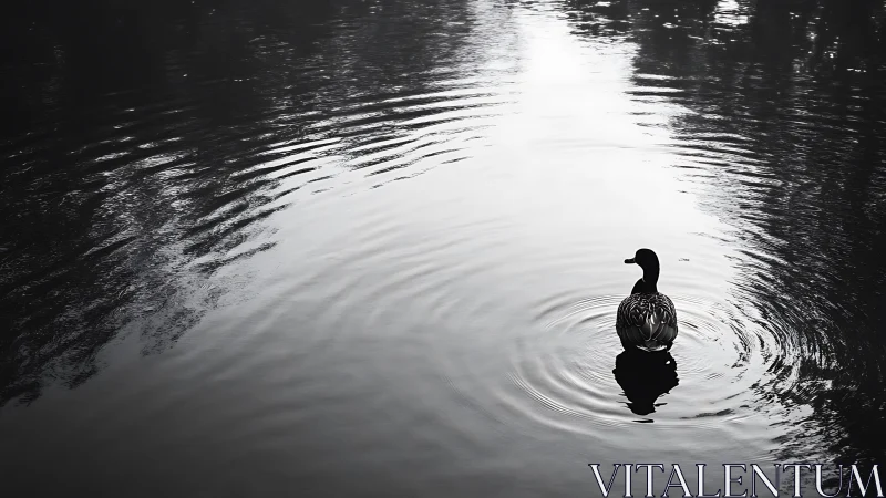 Solitary duck creates gentle ripples on reflective lake