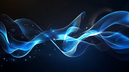 Starlit blue soundwaves twist across a midnight digital sea