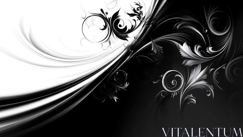 Black and white digital swirls divide the frame diagonally