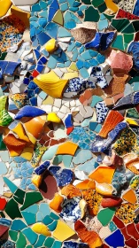 Colorful ceramic mosaic forms dense abstract surface pattern