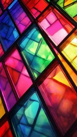 Light tumbles through tilted neon glass panes in chorus