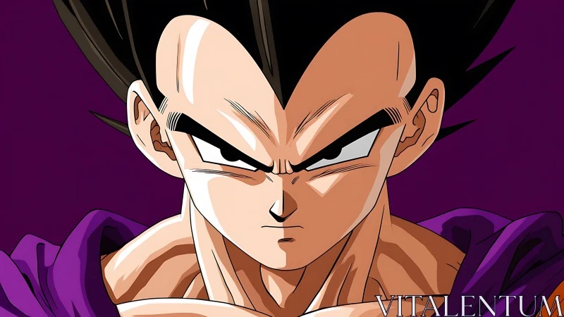 Intense anime hero framed in bold purple focus.