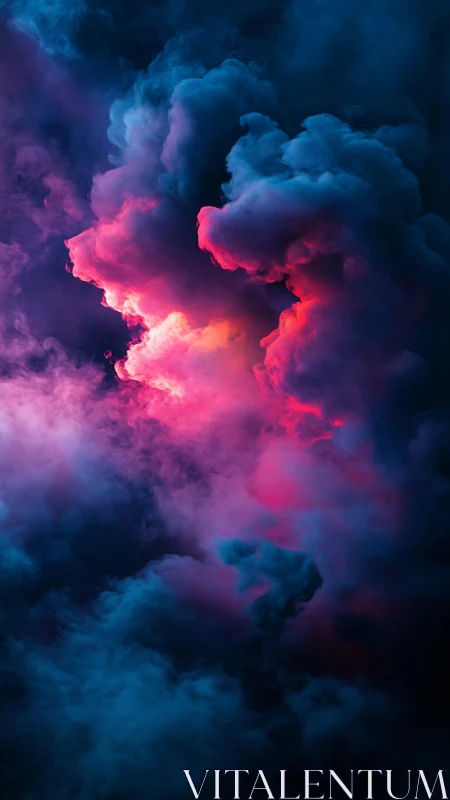 Vertical cloud plume with blue and magenta illumination.