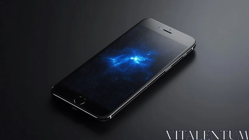 Oblique-view smartphone with luminous nebula display visualization.