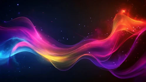 Chromatic light waves drifting across a deep cosmic void.