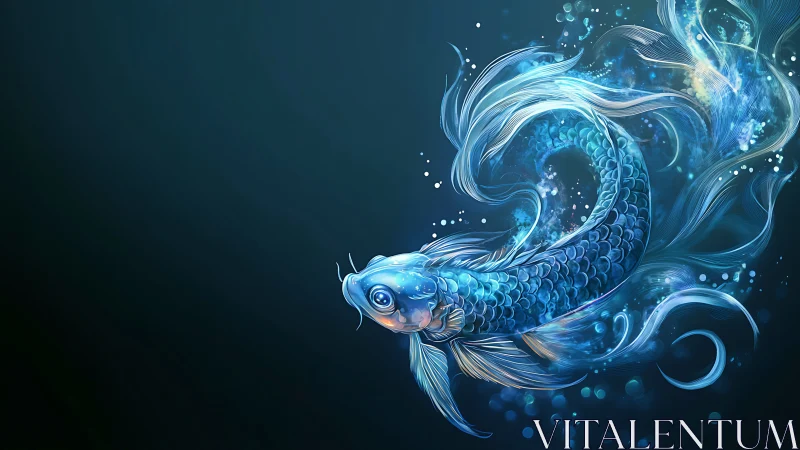 Celestial koi comet swirling through luminous midnight waters.